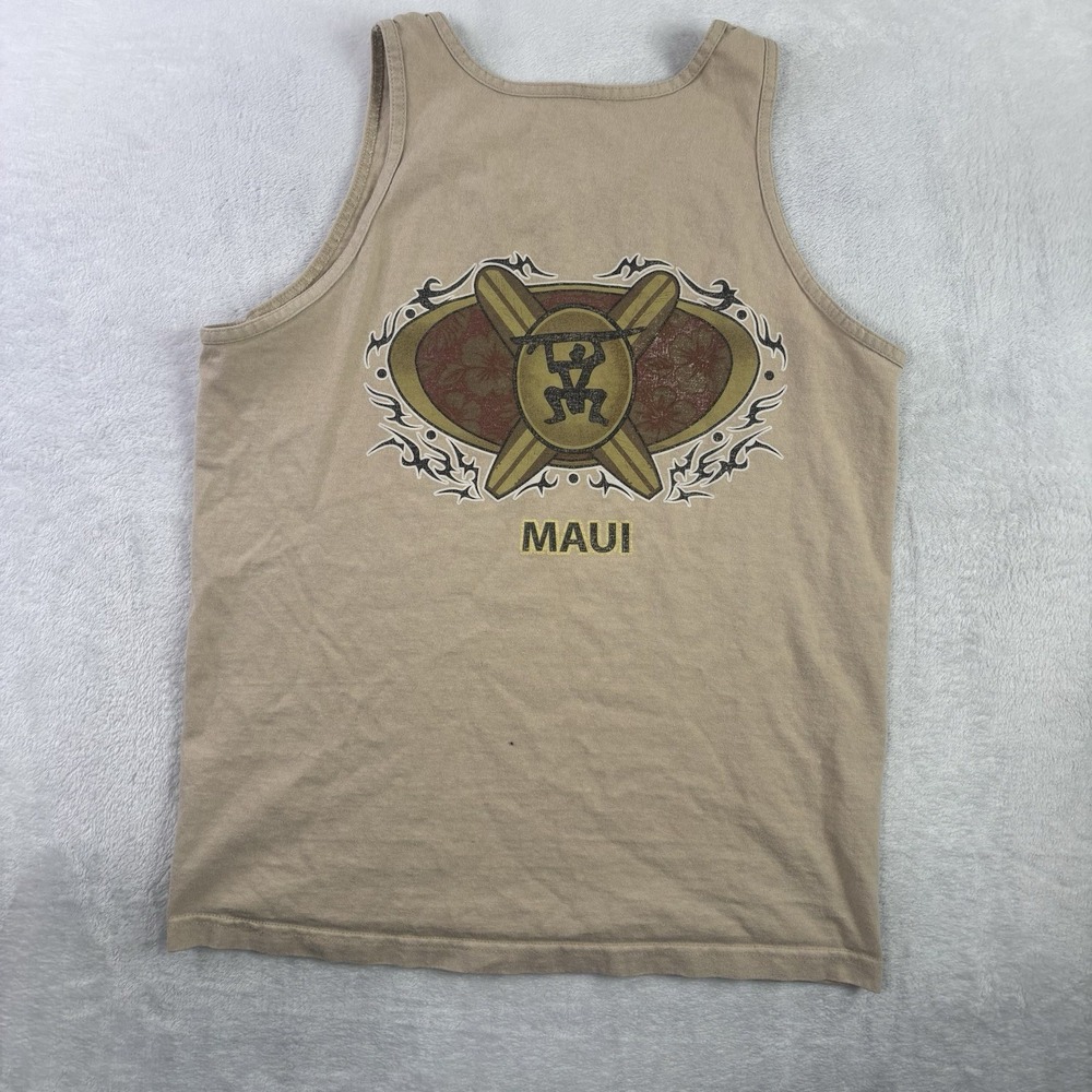 Y2K Maui Hawaiian Legends Beige Sleeveless Tank Top Graphic Shirt Men's M